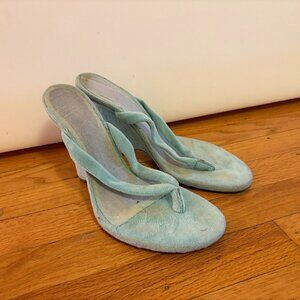 Yeezy Women's Aqua Terry Cloth Wedge Thong Heels Size 41
